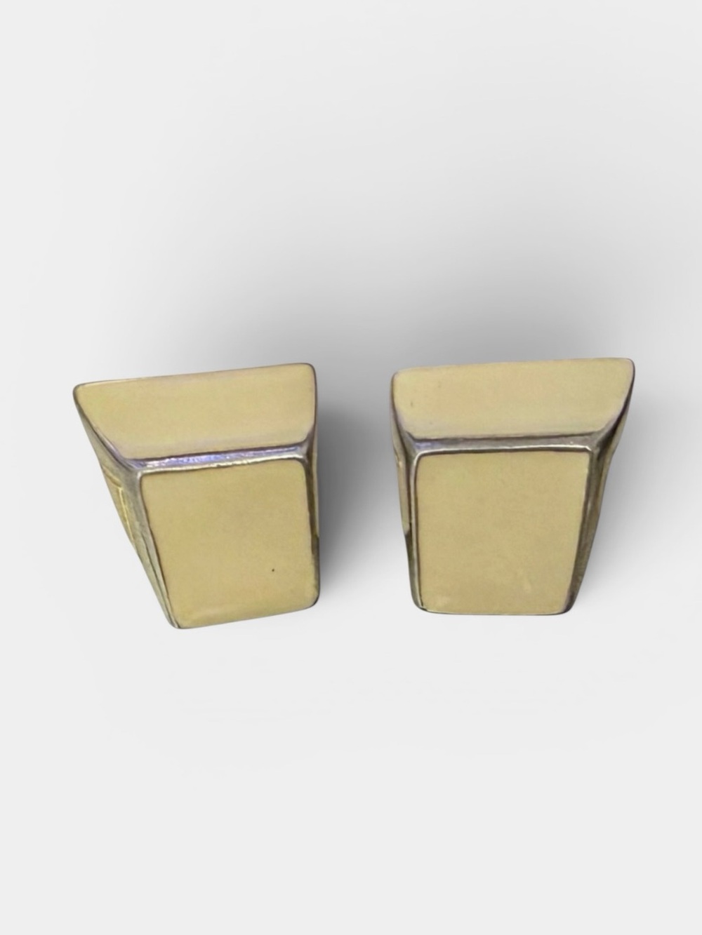 Vintage Cream Enamel and Gold Tone Clip-On Earrings